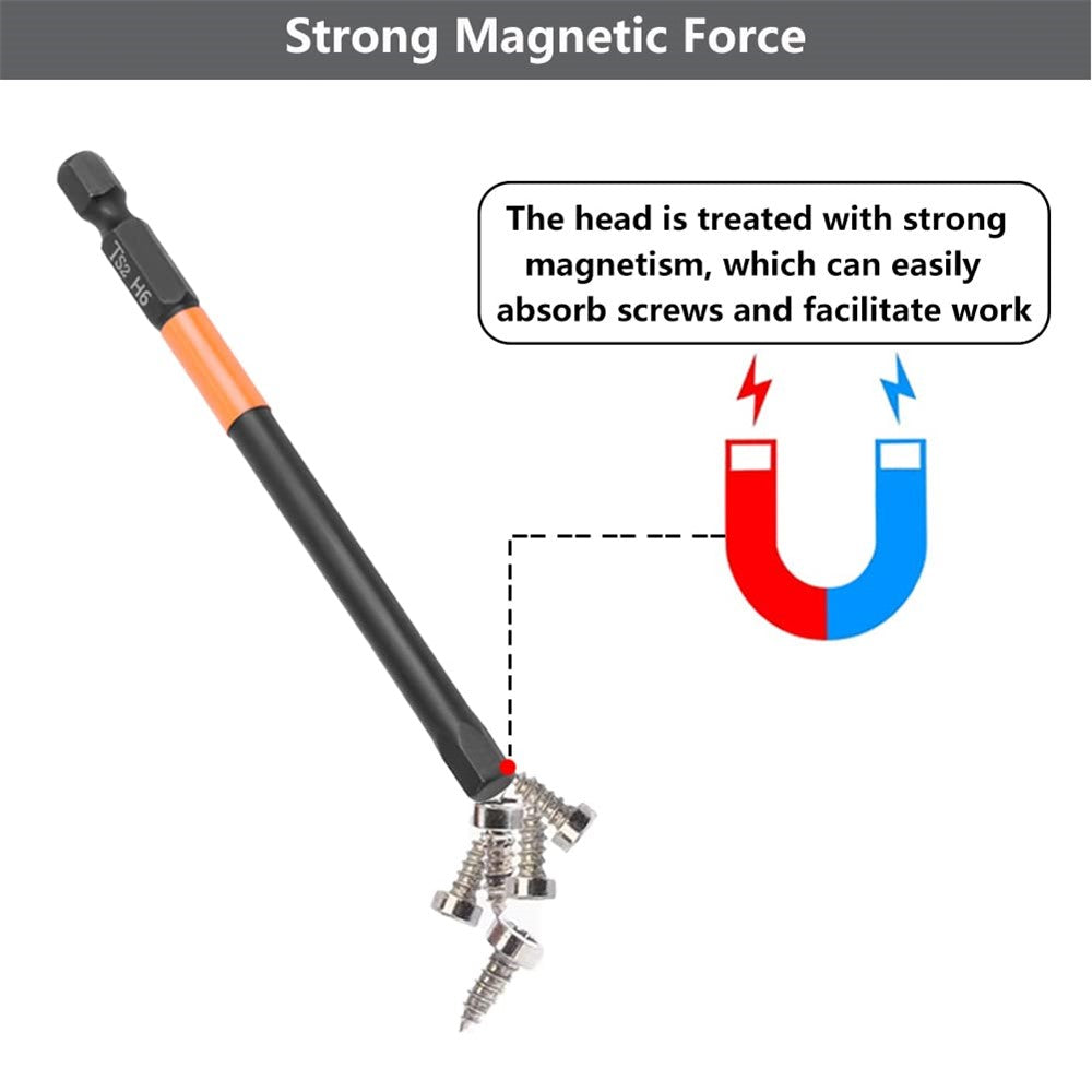 6PCS 100mm Hex Shank Screw Driver Bit Set H2, H2.5 H3 H4 H5 H6 TS2 Steel Magnetic Screwdriver Bits