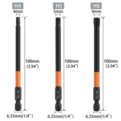 6PCS 100mm Hex Shank Screw Driver Bit Set H2, H2.5 H3 H4 H5 H6 TS2 Steel Magnetic Screwdriver Bits