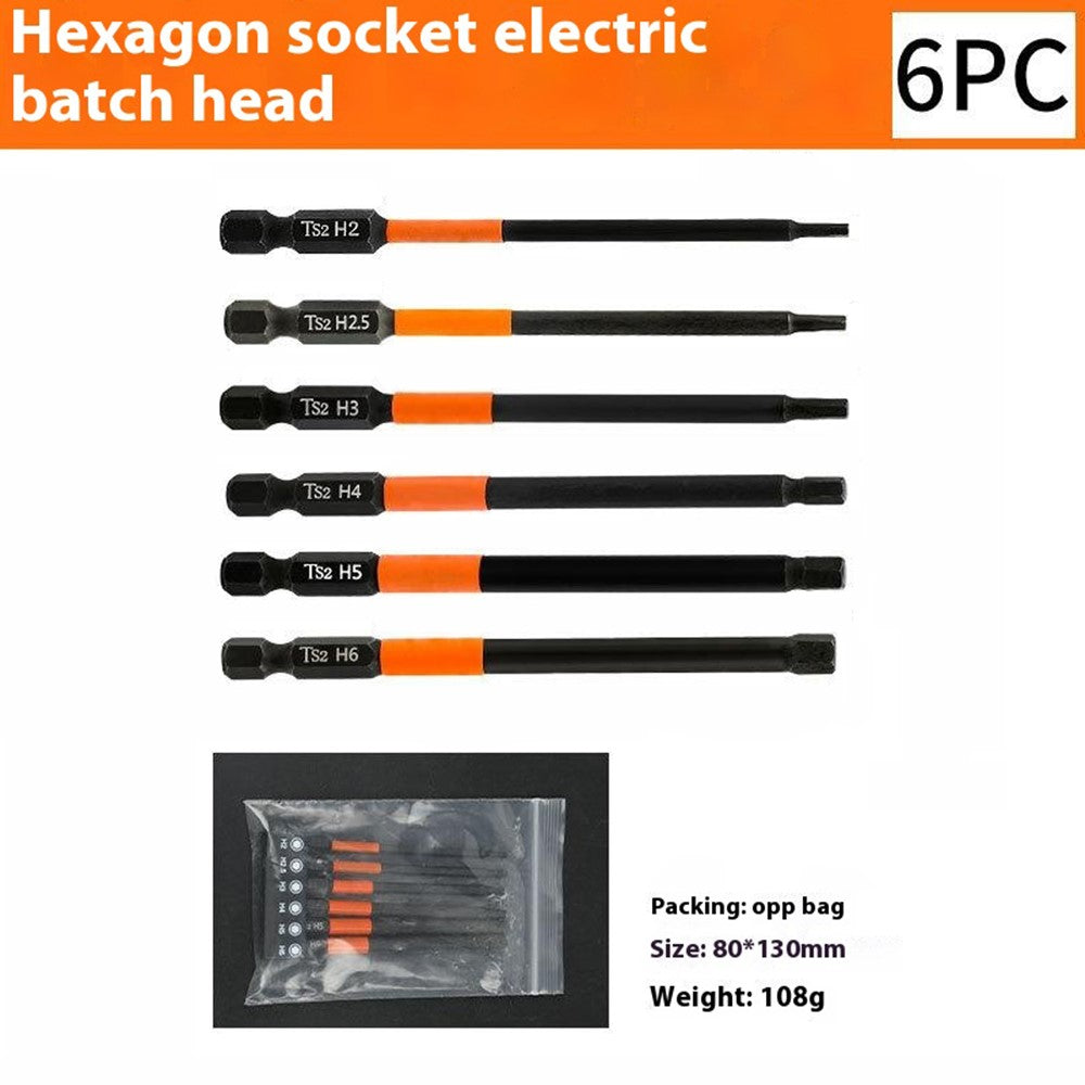 6PCS 100mm Hex Shank Screw Driver Bit Set H2, H2.5 H3 H4 H5 H6 TS2 Steel Magnetic Screwdriver Bits