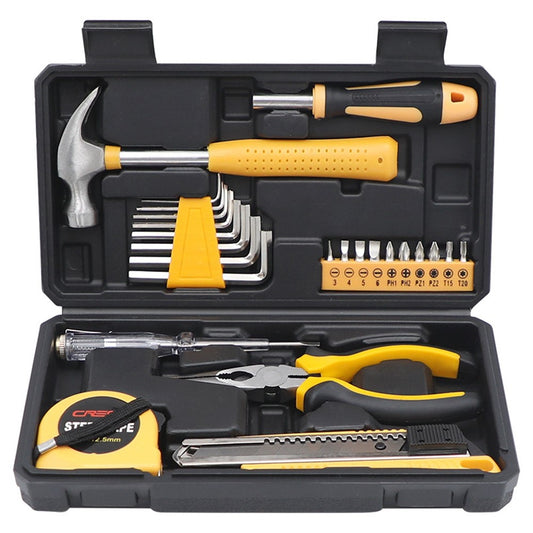 CREST 25Pcs Household Tool Kit Set with Hammer Pliers Hex Keys Screwdrivers for Home Repair