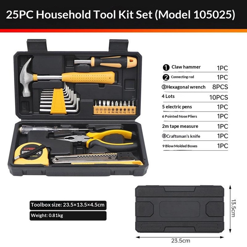 CREST 25Pcs Household Tool Kit Set with Hammer Pliers Hex Keys Screwdrivers for Home Repair