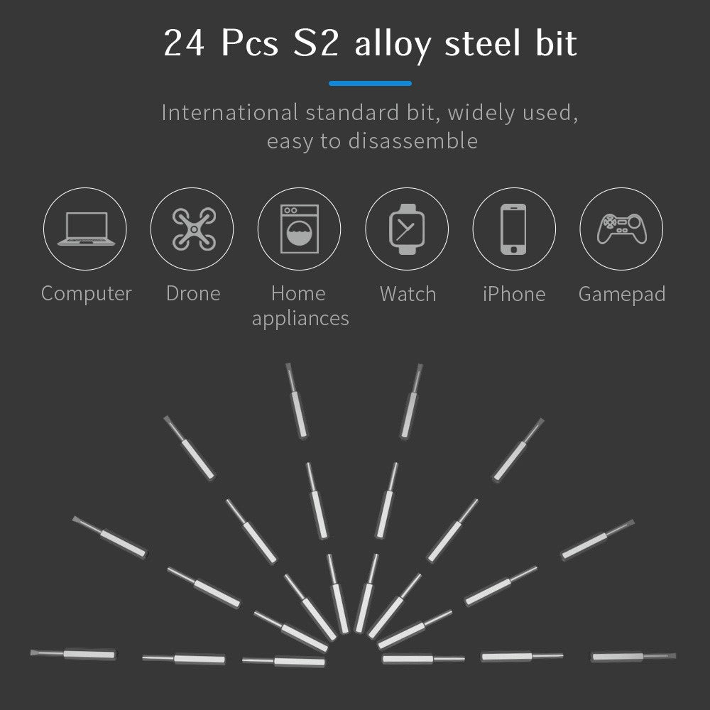 KING'SDUN KS-882037 28Pcs MR1-4mm Electric Repair Tool Kit with 24 Bits Magnetic Mini Screwdriver Set for Watches, Cameras, Drones
