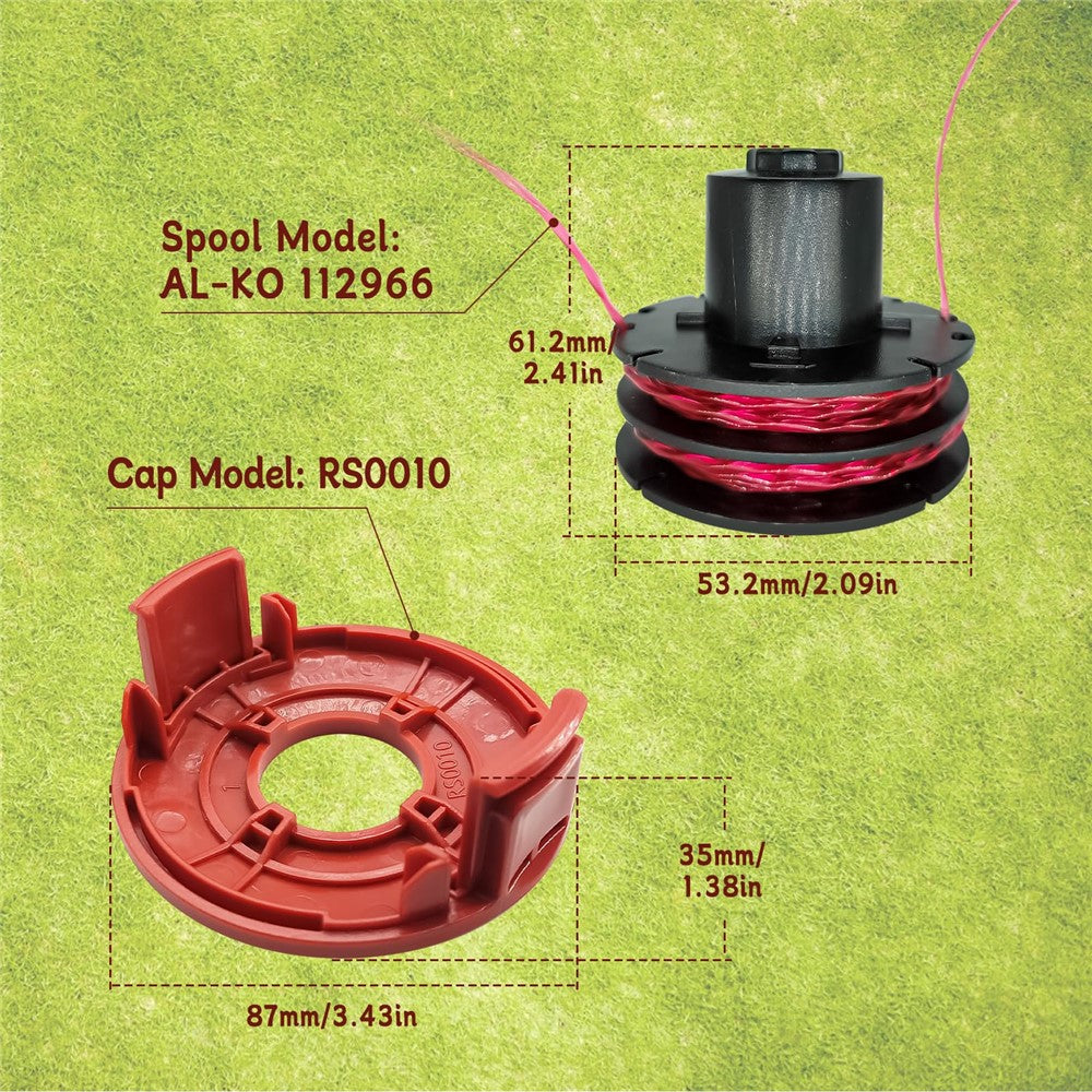 For AL-KO GTE 350 / GTE 450 / GTE 550 Lawn Trimmer 2 Line Spool + 1 Spool Cap, 112966