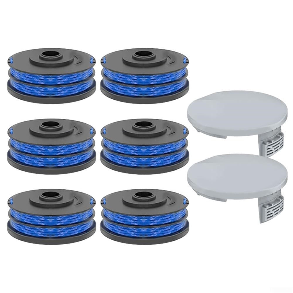 2 RAC122 Spool Cap + 6 RAC123 Spool for Ryobi RLT6030 / RLT5127 / RLT5027 / RLT4125 / RLT4027 Lawn Mower