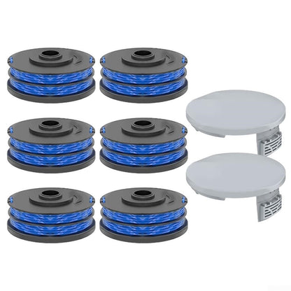 2 RAC122 Spool Cap + 6 RAC123 Spool for Ryobi RLT6030 / RLT5127 / RLT5027 / RLT4125 / RLT4027 Lawn Mower