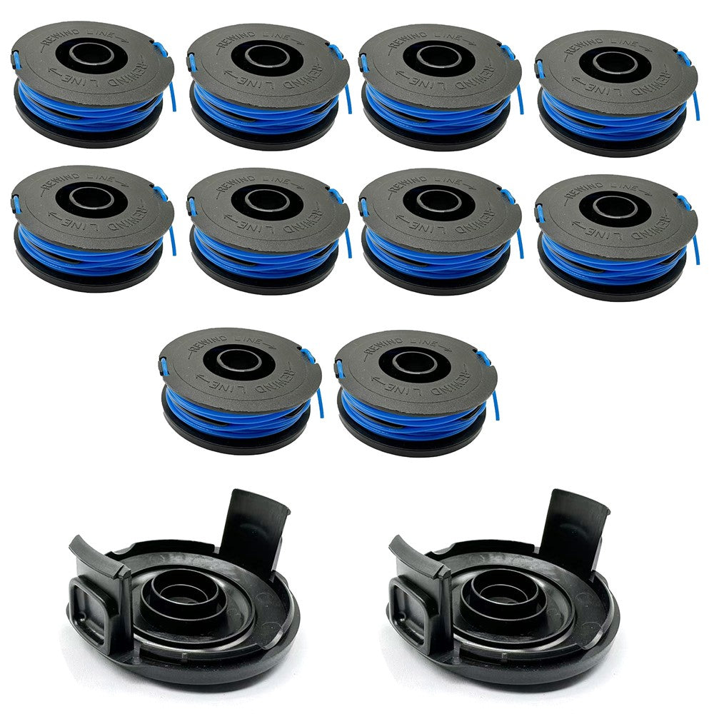 RSJA-01+RSJA-01-1 For Spear & Jackson GT600 / GT450 Lawn Mower 10 Replacement Spool + 2 Spool Cap