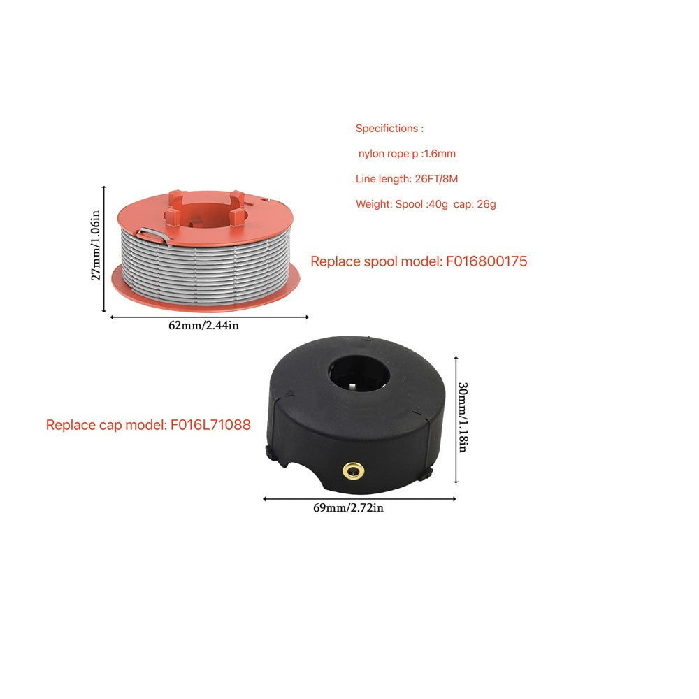 For Bosch ART 23 COMBITRIM / ART 26 COMBITRIM Lawn Mower 2 Spool Thread Reel + 1 Spool Cap, F016800175 / F016L71088