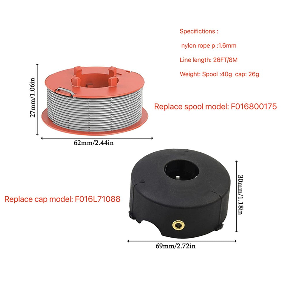 For Bosch ART 23 Combitrim / ART 26 Combitrim / ART 30 Combitrim Lawn Mower Spool Line + Spool Cap, F016800175 / F016L71088