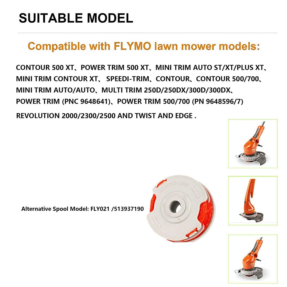 6Pcs Replacement Spools for Flymo Contour 500XT / Power Trim 500XT Lawn Mower Wire Reels, FLY021 / 513937190