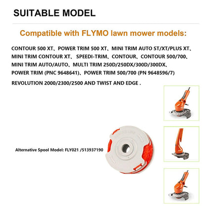 6Pcs Replacement Spools for Flymo Contour 500XT / Power Trim 500XT Lawn Mower Wire Reels, FLY021 / 513937190