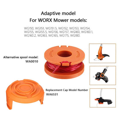For Worx WG150 / WG151 / WG163 / G165 Lawn Mower 2 Spool + 1 Cap Replacement, WA0010+WA6531