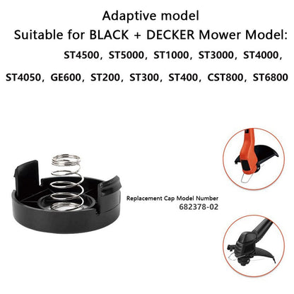 4 Spool Caps + 4 Springs for Black & Decker ST1000 / ST3000 / ST4000 / ST4500 Lawn Mower, 682378-02