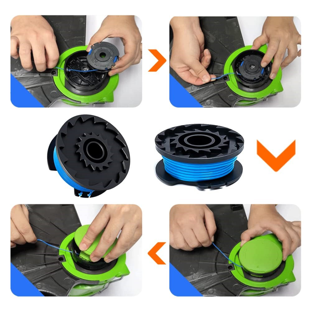 For Greenworks BST4000  /  ST40L00  /  2100702 6 Nylon Rope Spool + 1 Lawn Mower Spool Cap, 29252&29092