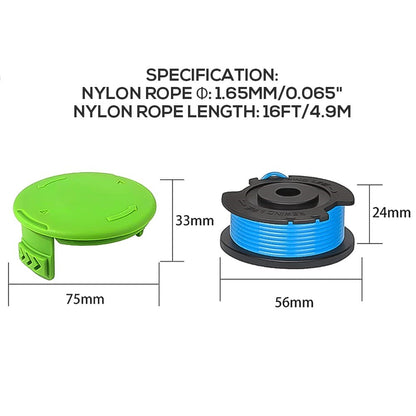 For Greenworks BST4000  /  ST40L00  /  2100702 6 Nylon Rope Spool + 1 Lawn Mower Spool Cap, 29252&29092