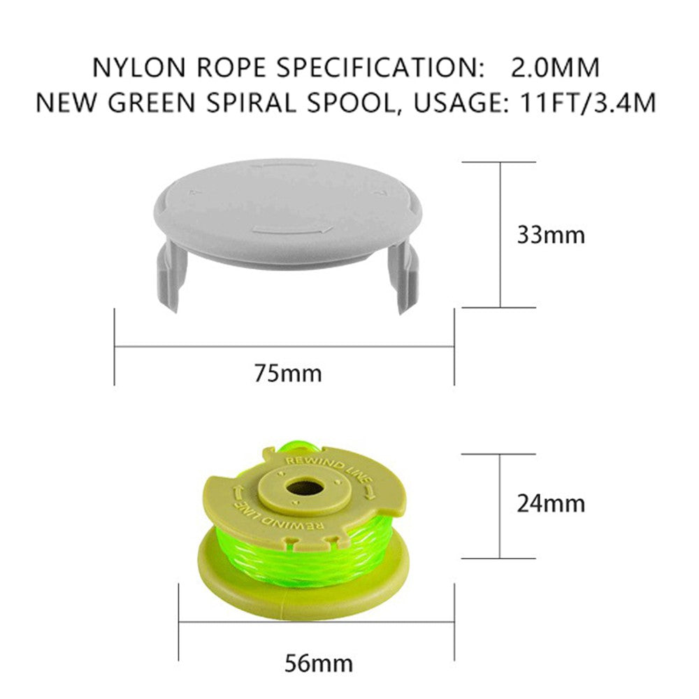 For Ryobi One+ 18V 24V 40V Lawn Mower 6 Line Spool + 1 Spool Cap, AC80RL3+AC14HCA