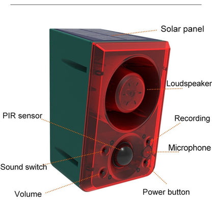N911N Solar Alarm Infrared Sensor Sound Light Flashing Warning Light Outdoor Speaker Support Recording Voice Broadcast