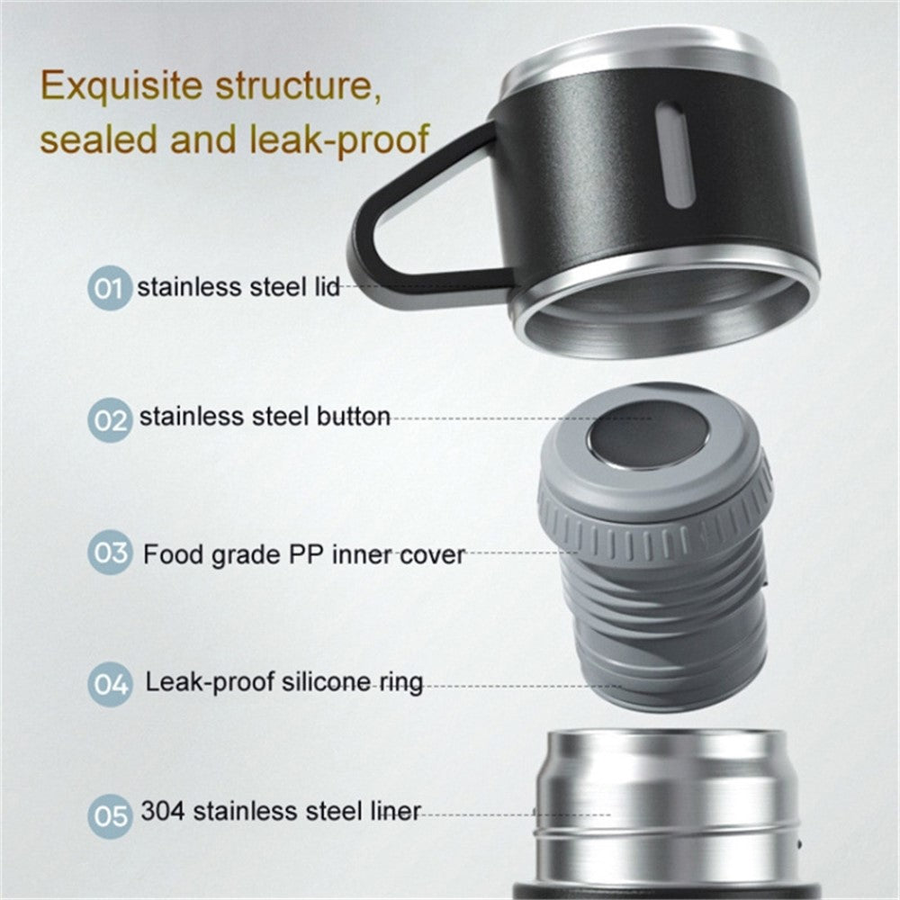 500ml 304 Stainless Steel Vacuum Insulated Water Bottle Leakproof Water Cup Mug with 3 Lid Cover (without FDA Certificate)