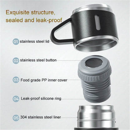 500ml 304 Stainless Steel Vacuum Insulated Water Bottle Leakproof Water Cup Mug with 3 Lid Cover (without FDA Certificate)