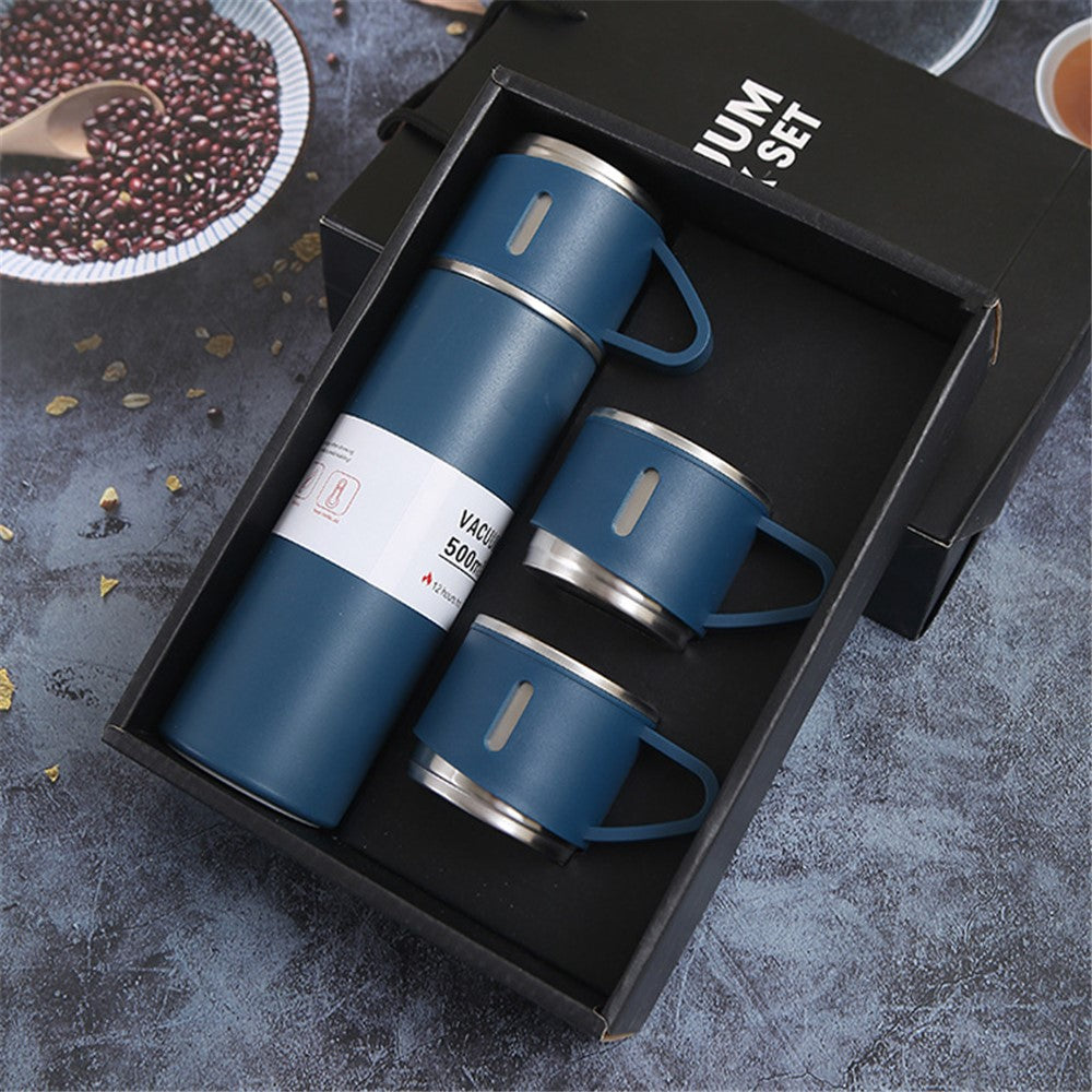 500ml 304 Stainless Steel Vacuum Insulated Water Bottle Leakproof Water Cup Mug with 3 Lid Cover (without FDA Certificate)