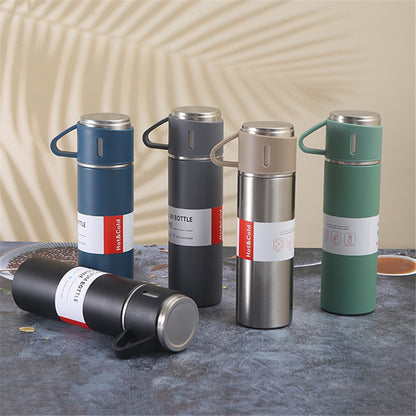 500ml 304 Stainless Steel Vacuum Insulated Water Bottle Leakproof Water Cup Mug with 3 Lid Cover (without FDA Certificate)