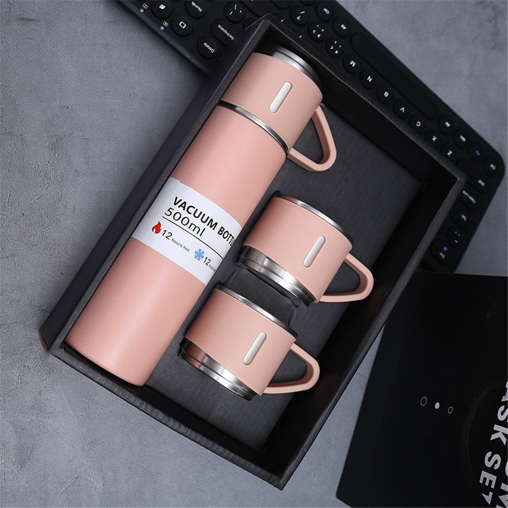 500ml 304 Stainless Steel Vacuum Insulated Water Bottle Leakproof Water Cup Mug with 3 Lid Cover (without FDA Certificate)