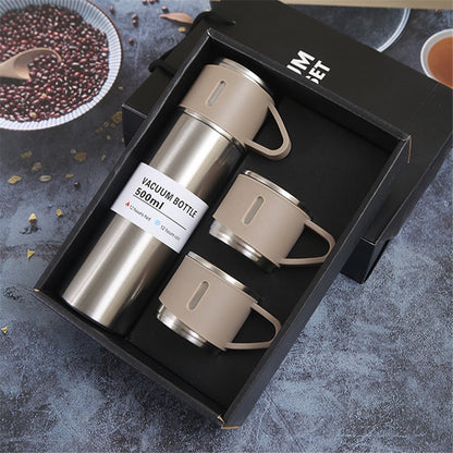 500ml 304 Stainless Steel Vacuum Insulated Water Bottle Leakproof Water Cup Mug with 3 Lid Cover (without FDA Certificate)