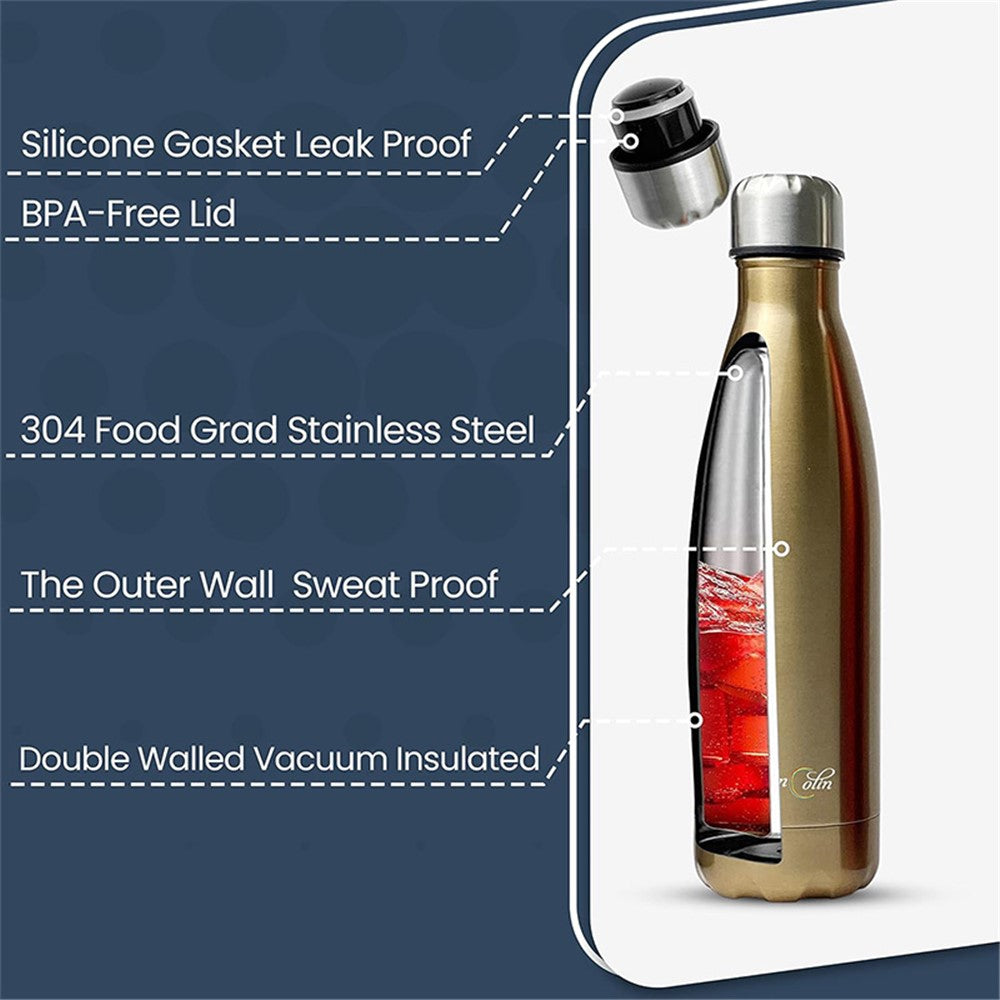 JUNSUNMAY 750ml 304 Stainless Steel Double Layer Insulated Cup Office School Gym Water Bottle (BPA-Free, No FDA Certification)