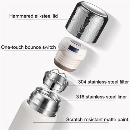 300ml 316 Stainless Steel Insulated Cup Hammered Texture Lid Water Bottle with Tea Strainer (BPA-Free, No FDA Certification)