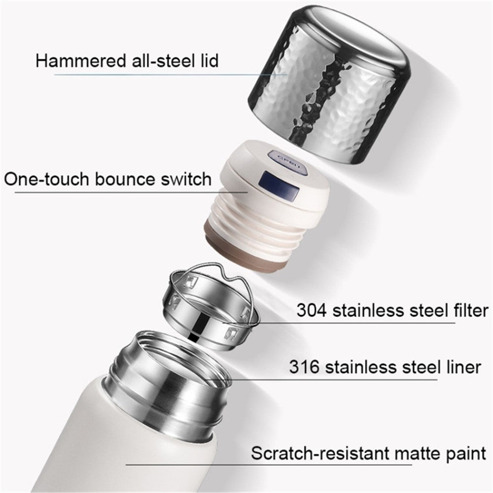 430ml Hammered Texture Lid 316 Stainless Steel Insulated Water Bottle with Tea Strainer (BPA-Free, No FDA Certification)