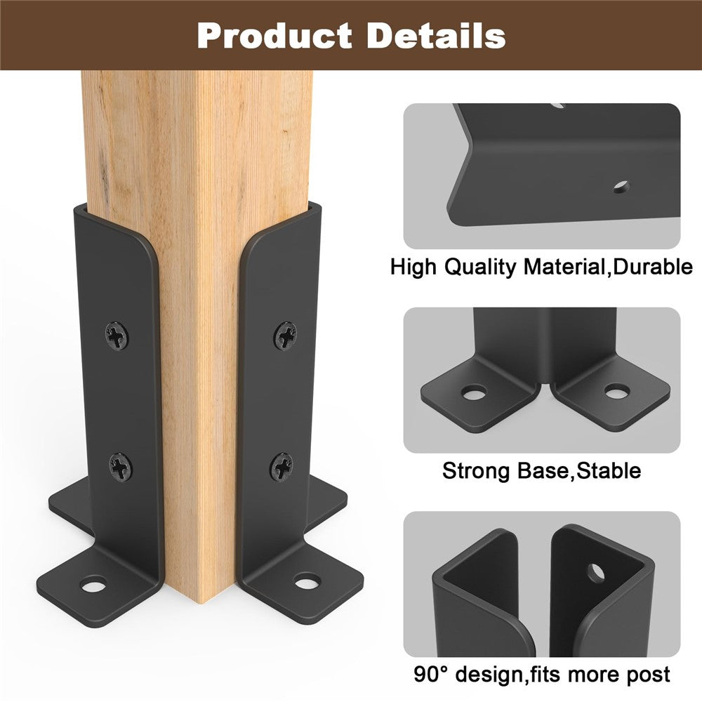 2Pcs Gazebo Bracket Kit Post Base Connector for Pergola Fence Patio Adjustable Metal Support