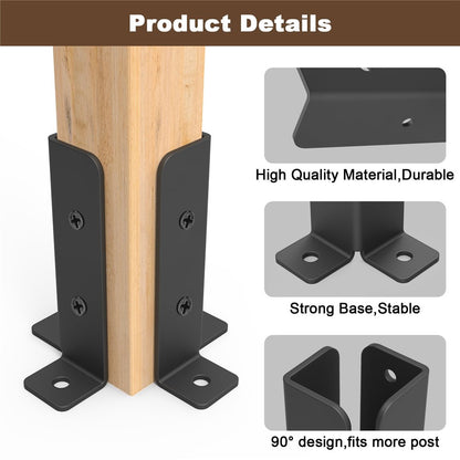 2Pcs Gazebo Bracket Kit Post Base Connector for Pergola Fence Patio Adjustable Metal Support