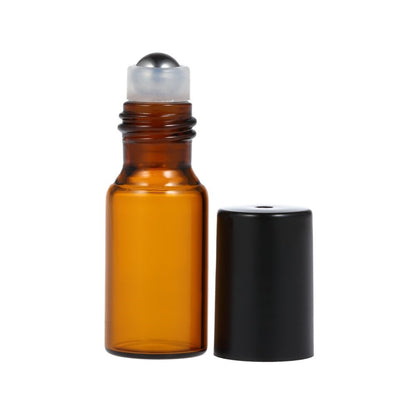 10Pcs 5ml Essential Oil Roller Bottle Stainless Steel Roller Ball Amber Glass Container with Dropper
