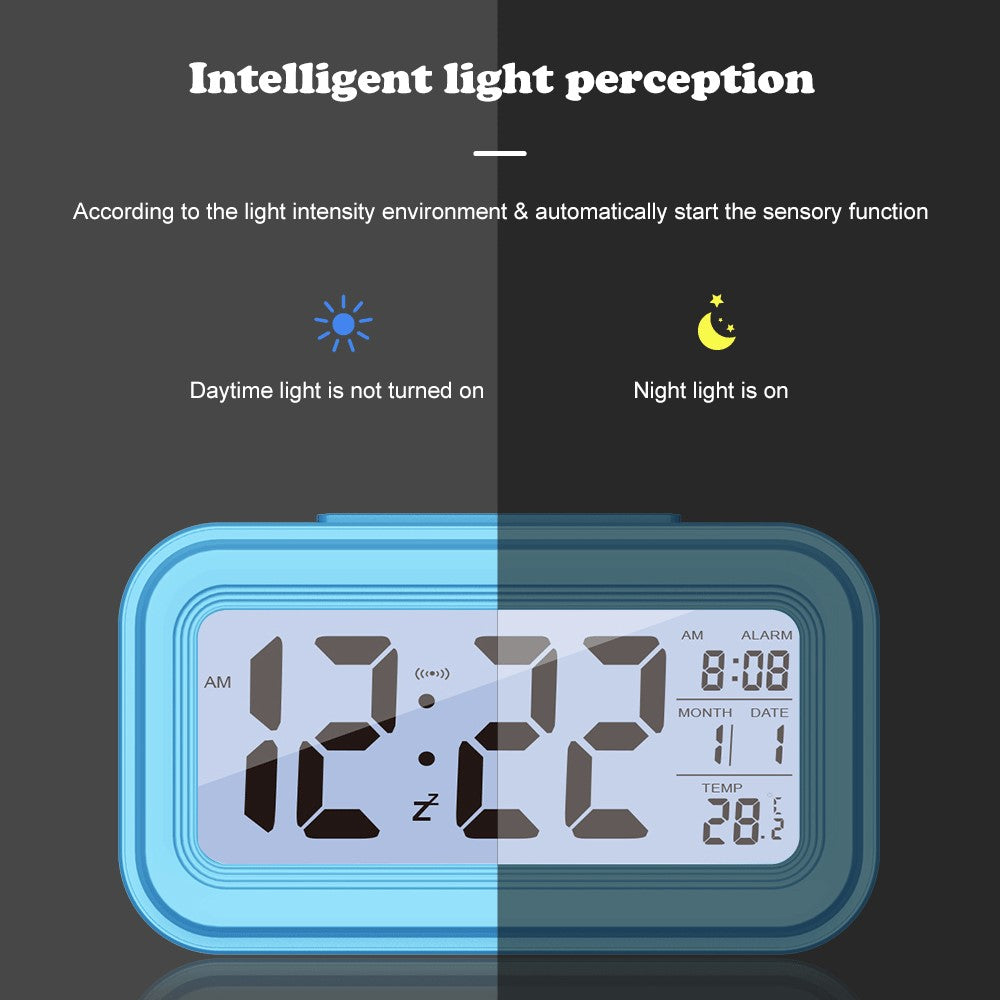 Battery Powered Digital LED Backlight Alarm Clock with Date Temperature Display
