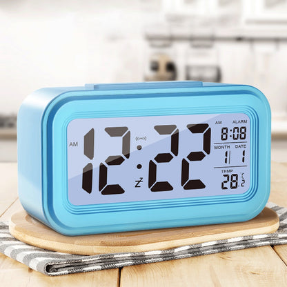 Battery Powered Digital LED Backlight Alarm Clock with Date Temperature Display