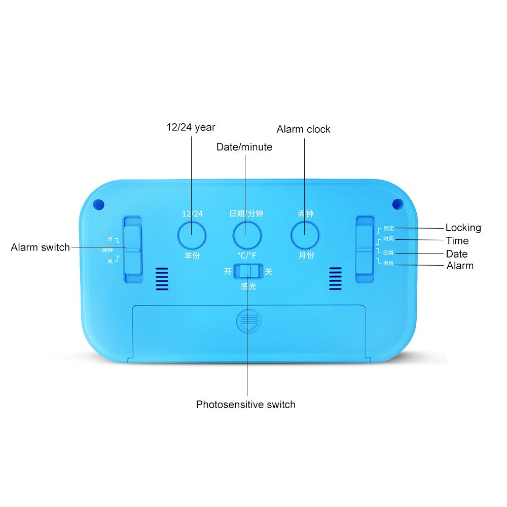 Battery Powered Digital LED Backlight Alarm Clock with Date Temperature Display