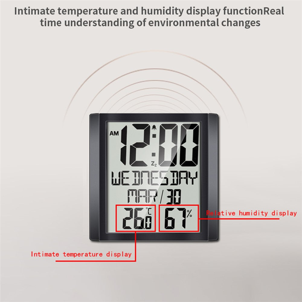 TS-8608 Multifunctional Electronic Wall Clock Home Temperature Humidity Meter Digital Wall Clock