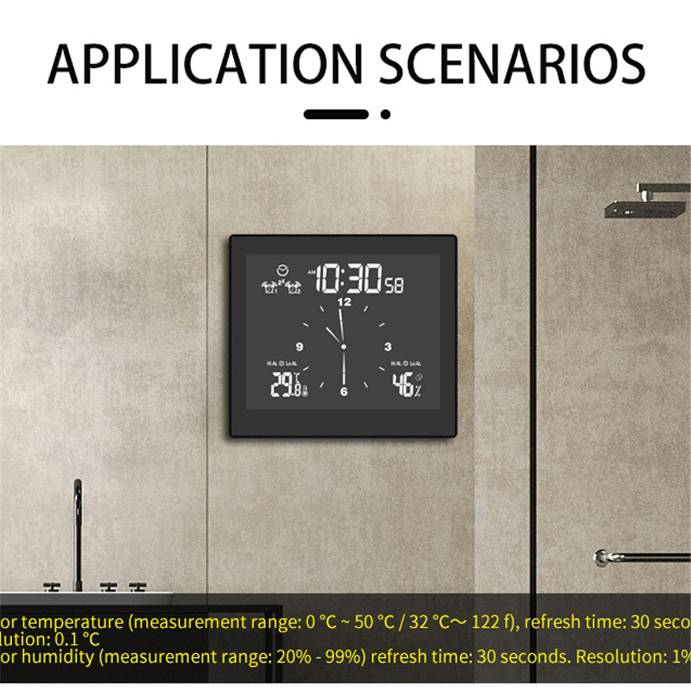 TS-WP10 Multifunctional Home Desktop Wall Clock Countdown Temperature Humidity Alert Waterproof Bathroom Alarm Clock