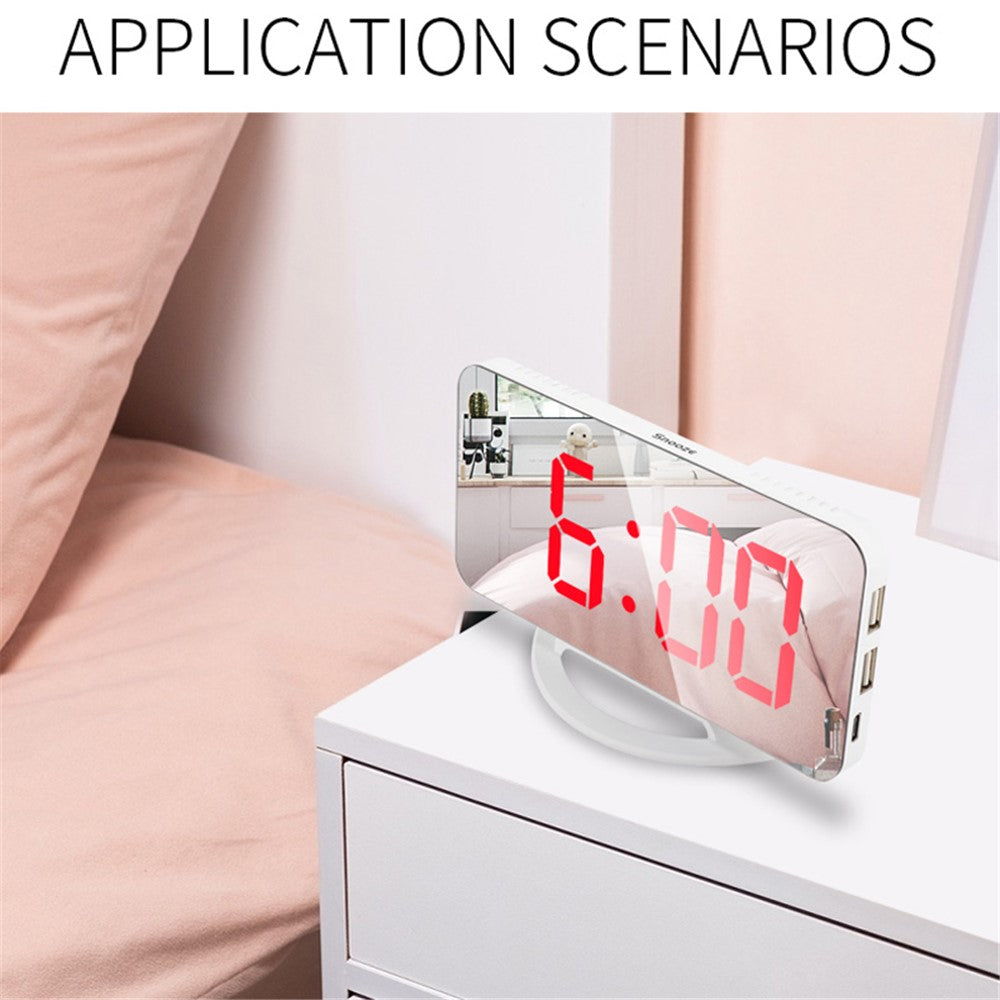 TS-8201 LED Mirror Digital Display Desk Clock Desktop Makeup Mirror Automatic Photosensitive Electronic Alarm Clock