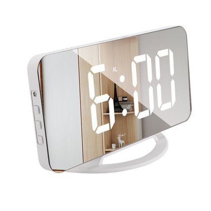 TS-8201 LED Mirror Digital Display Desk Clock Desktop Makeup Mirror Automatic Photosensitive Electronic Alarm Clock