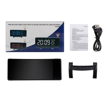 TS-5210 LED Digital Projection Alarm Clock FM Radio Time Projector Table Clock Temperature and Humidity Meter