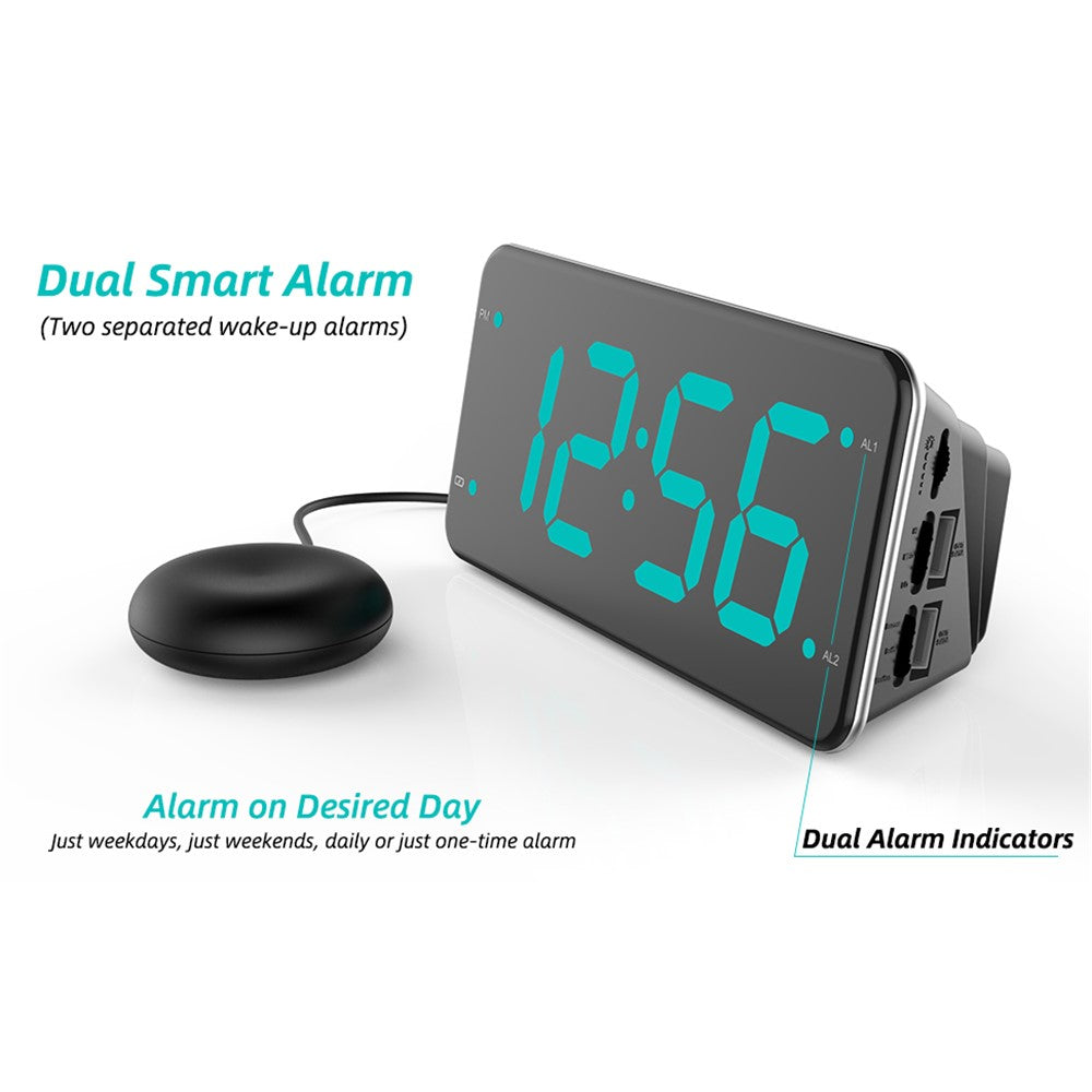 LIELONGREN T1H LED Digital Alarm Clock Dual Alarm Clocks with Snooze and Adjustable Volume (No Battery)