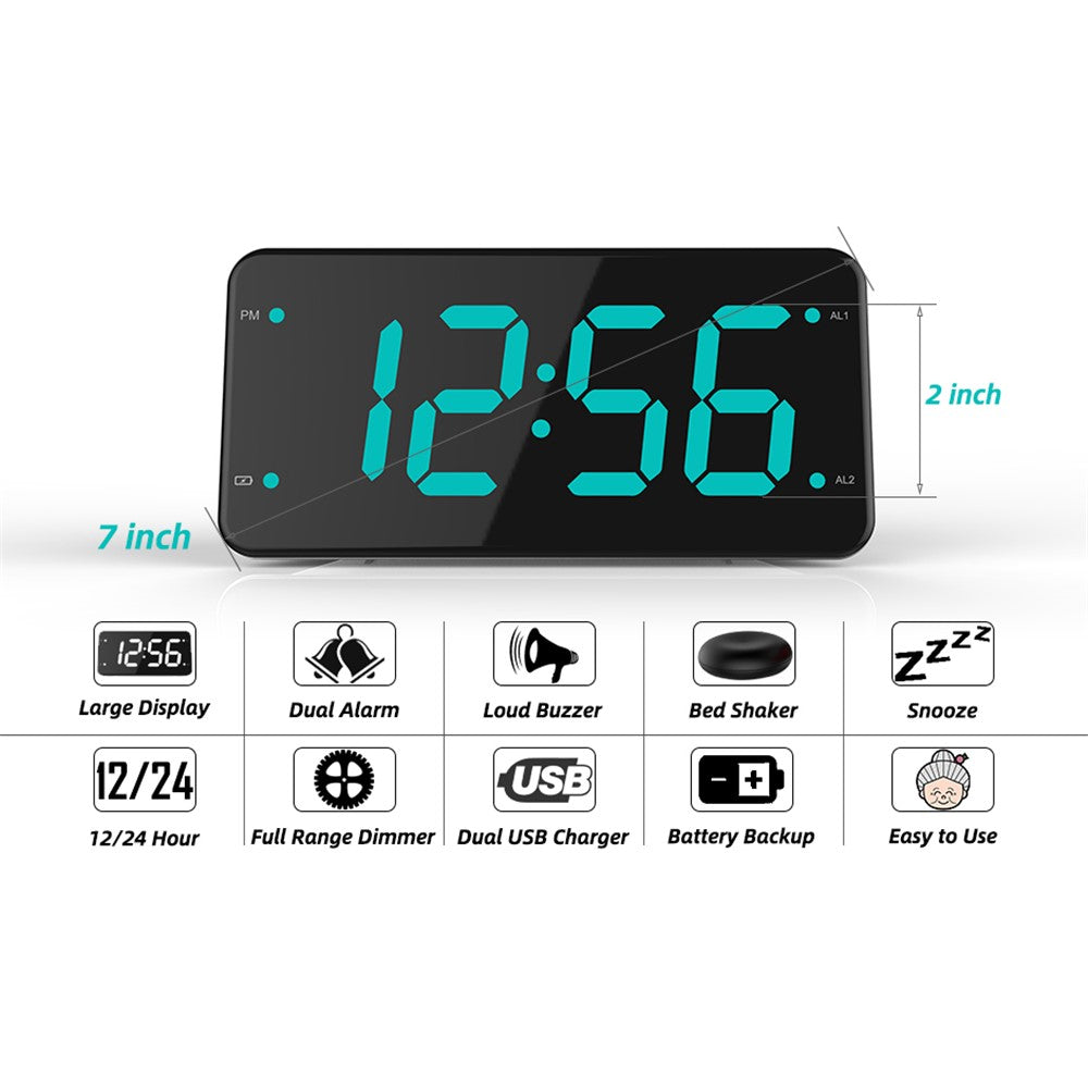 LIELONGREN T1H LED Digital Alarm Clock Dual Alarm Clocks with Snooze and Adjustable Volume (No Battery)