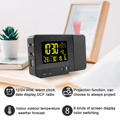 FJ3531B 8 Colors Screen Projection Weather Station Alarm Clock Indoor Outdoor Temperature Digital Clock With Snooze