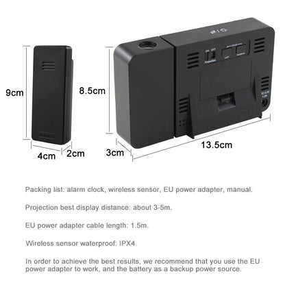 FJ3531B 8 Colors Screen Projection Weather Station Alarm Clock Indoor Outdoor Temperature Digital Clock With Snooze