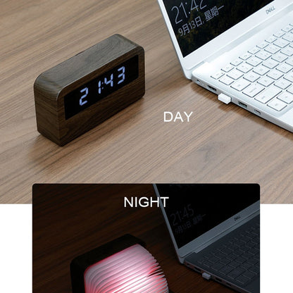 Y1 Wooden Alarm Clock Time Display Colorful Creative Book-shaped Light Desktop USB Rechargeable Smart Alarm Clock