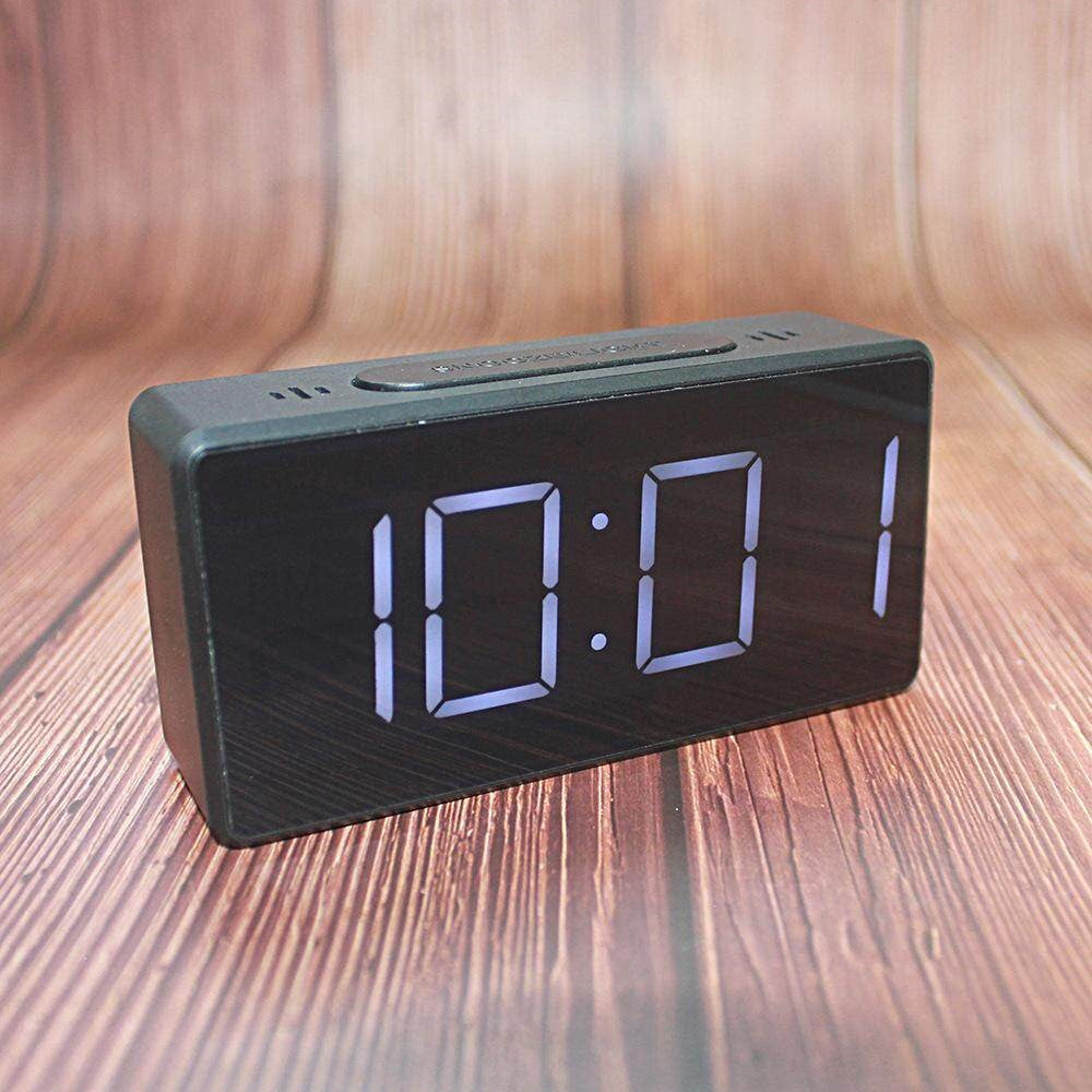 Mirror Digital Clock Snooze Bedside Alarm Clock with LED Display 12/24H Dual Format Clock (without Battery)