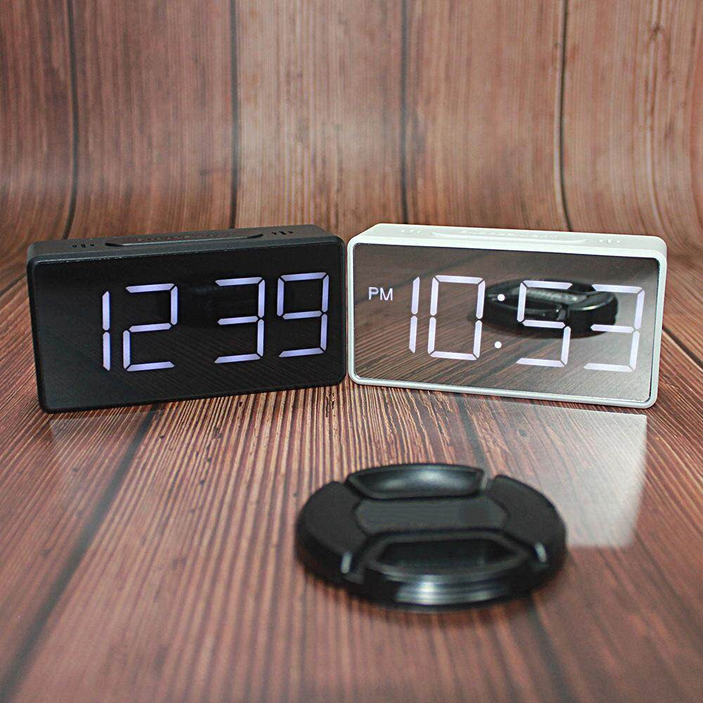 Mirror Digital Clock Snooze Bedside Alarm Clock with LED Display 12/24H Dual Format Clock (without Battery)