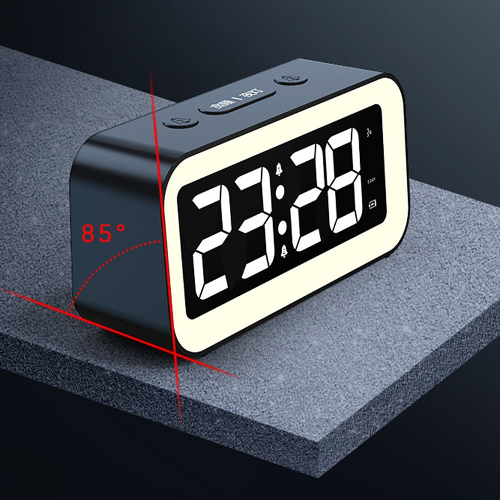 FY302 Digital Alarm Clock  Voice Control Time Display LED Light Makeup Mirror for Office Home