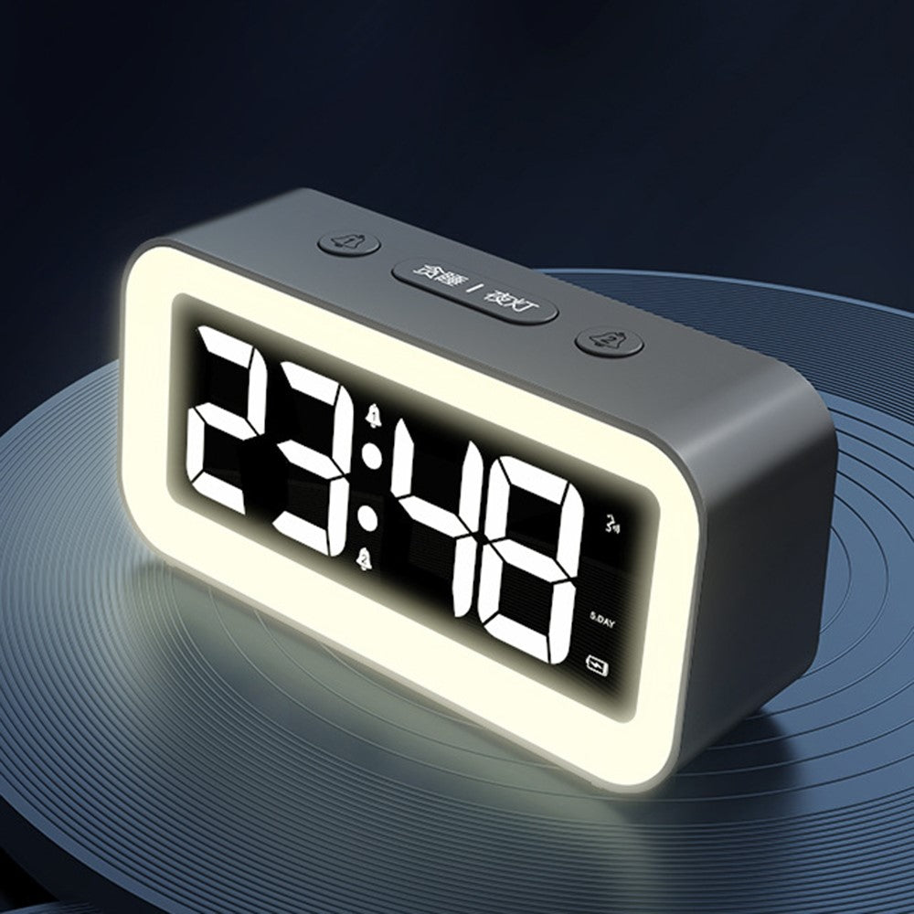 FY302 Digital Alarm Clock  Voice Control Time Display LED Light Makeup Mirror for Office Home