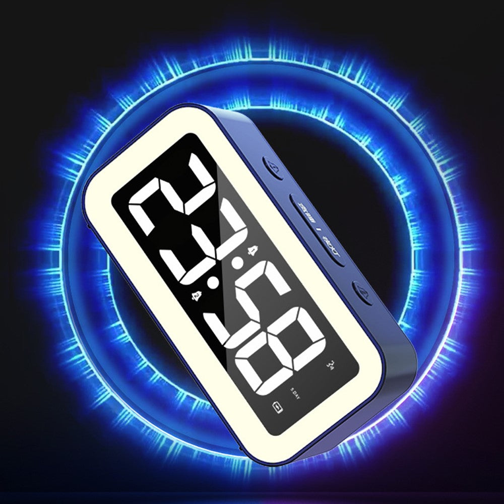 FY302 Digital Alarm Clock  Voice Control Time Display LED Light Makeup Mirror for Office Home